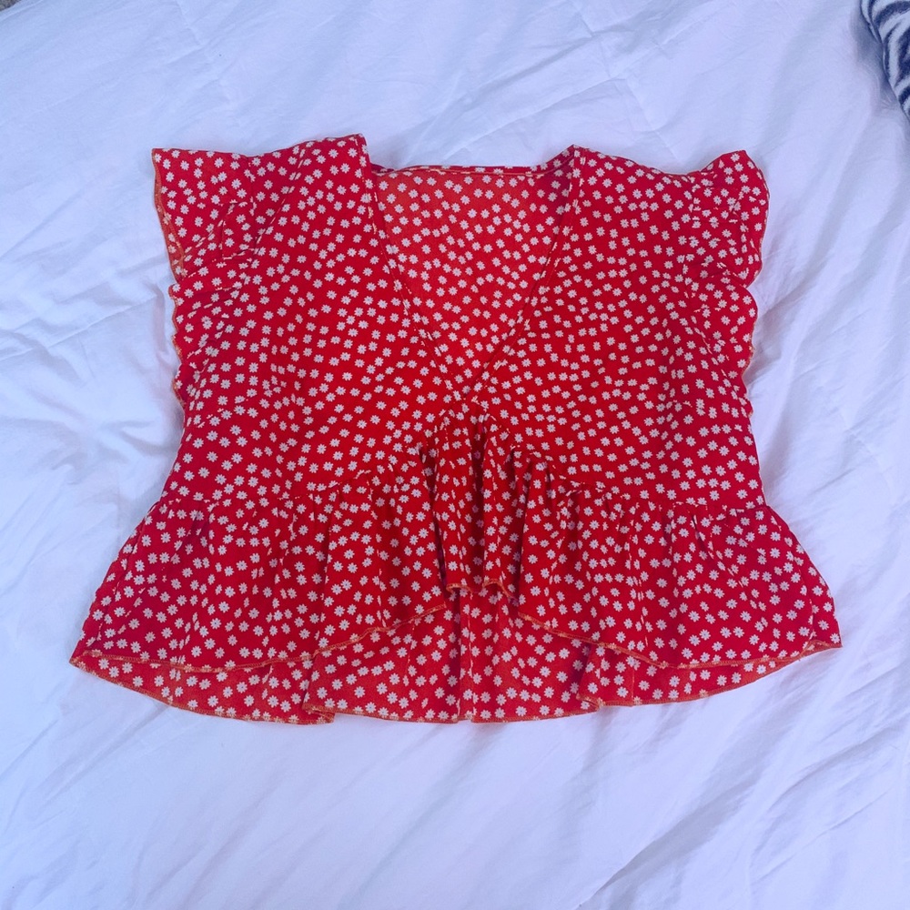 ORANGE RUFFLE FLORAL TOP - Picture 2 of 3